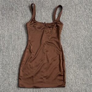 Zara chocolate brown satin effect mini slip dress size XS